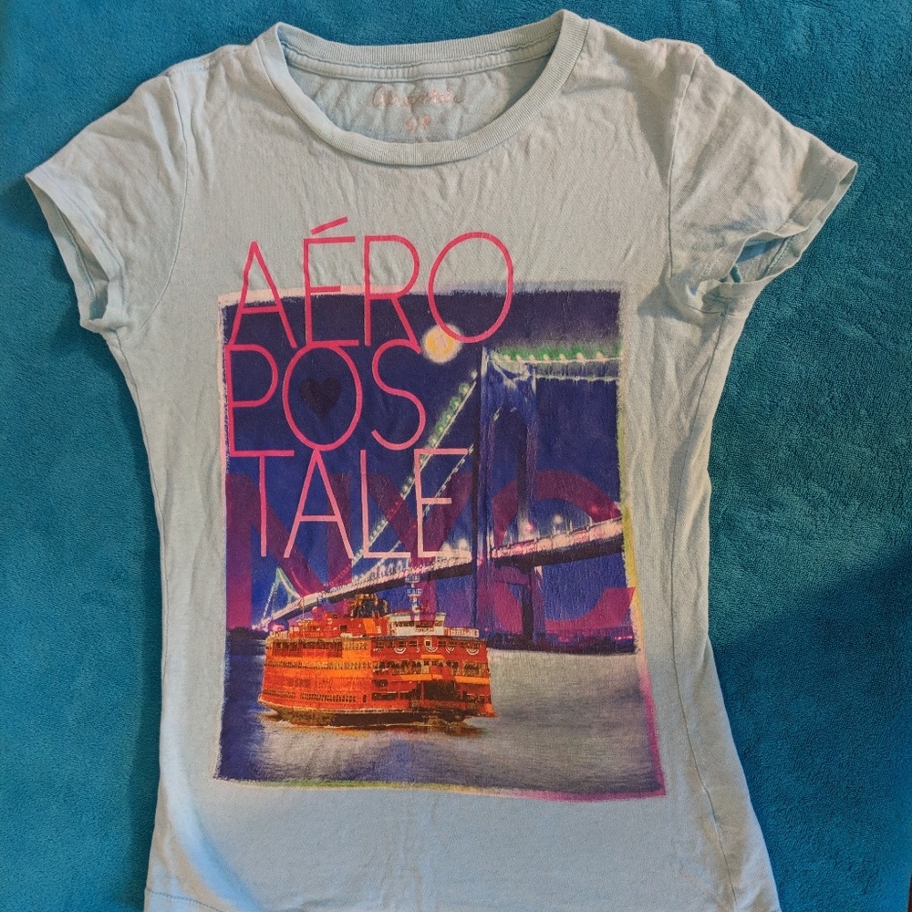Aeropostale graphic tee NYC mint/aqua color (S)
